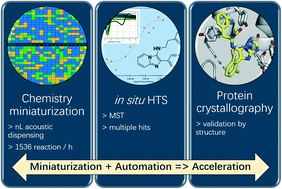 Graphical abstract: Nanoscale, automated, high throughput synthesis and screening for the accelerated discovery of protein modifiers