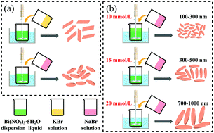 Graphical abstract: Controlling the shape and size of BiOBr sheets by varying the bromine source and reactant concentration