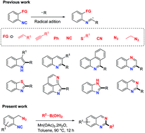 Graphical abstract: Mn(iii)-mediated cascade cyclization of 1-(azidomethyl)-2-isocyanoarenes with organoboronic acids: construction of quinazoline derivatives