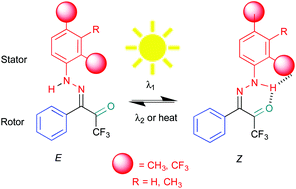 Graphical abstract: Studies of novel trifluoroacetylated diaryl hydrazone molecular photoswitches in solution and in the solid state