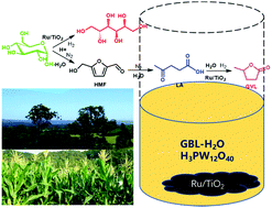 Graphical abstract: Conversion of glucose to levulinic acid and upgradation to γ-valerolactone on Ru/TiO2 catalysts