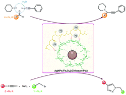 Graphical abstract: Magnetic AgNPs/Fe3O4@chitosan/PVA nanocatalyst for fast one-pot green synthesis of propargylamine and triazole derivatives