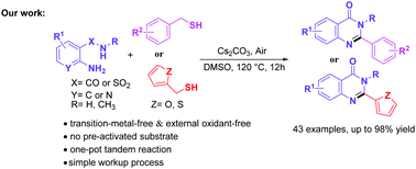 Graphical abstract: An efficient transition-metal-free route to quinazolin-4(3H)-ones via 2-aminobenzamides and thiols