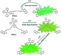 Graphical abstract: Two novel tetraphenylethylene-skeleton salamo-type fluorescent probes: specific recognition of cyanide through different response patterns