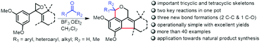 Graphical abstract: The synthesis of indeno[de]isochromene derivatives from arylvinyl epoxides and carbonyl compounds via tandem Nazarov and oxa-Pictet–Spengler cyclizations