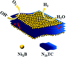 Graphical abstract: Synergism of 1D/2D boride/MXene nanosheet heterojunctions for boosted overall water splitting