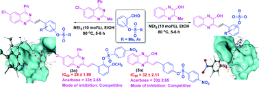 Graphical abstract: Synthesis of 2-styryl-quinazoline and 3-styryl-quinoxaline based sulfonate esters via sp3 C–H activation and their evaluation for α-glucosidase inhibition