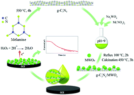 Graphical abstract: Preparation of a nonenzymatic electrochemical sensor based on a g-C3N4/MWO4 (M: Cu, Mn, Co, Ni) composite for the determination of H2O2