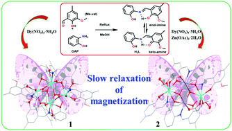 Graphical abstract: The first exploration of coordination chemistry using a methyl substituted o-vanillin based ligand: an example starting with Dy4/Zn2Dy2 systems displaying slow relaxation of magnetization