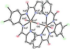 Graphical abstract: A mono-oxo-bridged binuclear iron(iii) complex with a Fe–O–Fe angle of 180.0° and its catalytic activity for hydrogen evolution