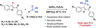Graphical abstract: Silver(i)-catalyzed dehydrogenative cross-coupling of 2-aroylbenzofurans with phosphites