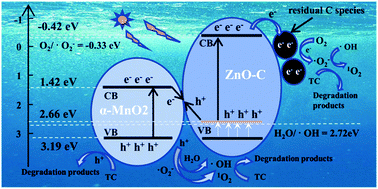 Graphical abstract: MOF-5-derived ZnO–C nanoparticles combined with α-MnO2 for the efficient degradation of tetracycline under visible light