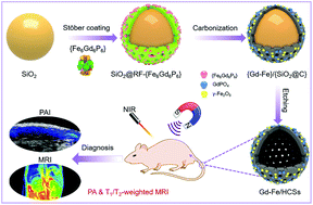 Graphical abstract: Hollow carbon nanospheres dotted with Gd–Fe nanoparticles for magnetic resonance and photoacoustic imaging