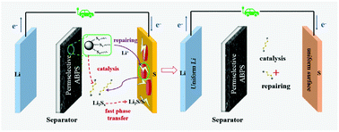 Graphical abstract: Fast polysulfide catalytic conversion and self-repairing ability for high loading lithium–sulfur batteries using a permselective coating layer modified separator