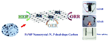 Graphical abstract: FeNiP nanoparticle/N,P dual-doped carbon composite as a trifunctional catalyst towards high-performance zinc–air batteries and overall water electrolysis