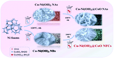 Graphical abstract: Regulation effects of Co2+ on the construction of a Cu–Ni(OH)2@CoO nanoflower cluster heterojunction: a critical factor in obtaining a high-performance battery-type hybrid supercapacitor