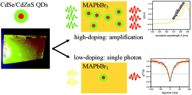 Graphical abstract: Doping MAPbBr3 hybrid perovskites with CdSe/CdZnS quantum dots: from emissive thin films to hybrid single-photon sources