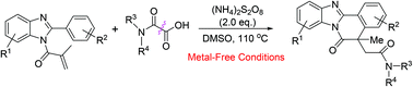 Graphical abstract: Facile synthesis of carbamoylated benzimidazo[2,1-a]isoquinolin-6(5H)-ones via radical cascade cyclization under metal-free conditions