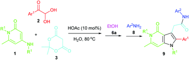 Graphical abstract: Simple and efficient one-pot multi-step strategy for the synthesis of 2-substituted (1,2,5-triarylpyrrolo[3,2-c]pyridin-3-yl)-N-arylacetamide derivatives in water