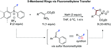 Graphical abstract: Monofluorinated 5-membered rings via fluoromethylene transfer: synthesis of monofluorinated isoxazoline N-oxides
