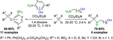 Graphical abstract: Oxidative cross-coupling of secondary phosphine chalcogenides with amino alcohols and aminophenols: aspects of the reaction chemoselectivity