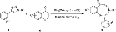 Graphical abstract: Synthesis of benzothiazonine by rhodium-catalyzed denitrogenative transannulation of 1-sulfonyl-1,2,3-triazole and thiochromone