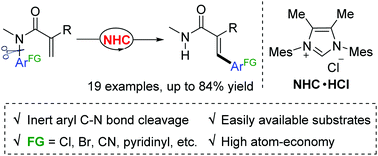 Graphical abstract: NHC-catalyzed Truce–Smiles rearrangement of N-aryl methacrylamides for the synthesis of trans-cinnamides