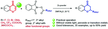 Graphical abstract: Synthesis of 2-alkyl-chroman-4-ones via cascade alkylation–dechlorination of 3-chlorochromones