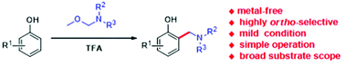 Graphical abstract: Brønsted acid catalysed chemo- and ortho-selective aminomethylation of phenol