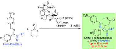 Graphical abstract: Phase-transfer catalysed asymmetric synthesis of α-chiral tetrasubstituted α-aminothioesters