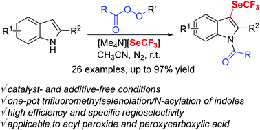 Graphical abstract: Trifluoromethylselenolation and N-acylation of indoles with [Me4N][SeCF3]