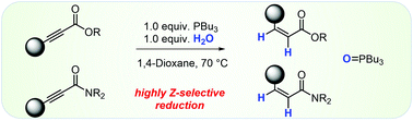 Graphical abstract: Z-Selective phosphine promoted 1,4-reduction of ynoates and propynoic amides in the presence of water