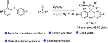 Graphical abstract: A metal-free radical cascade reaction of phosphine oxides with 2-aryloxy phenylacetylenes to synthesize diphosphonyl xanthene derivatives