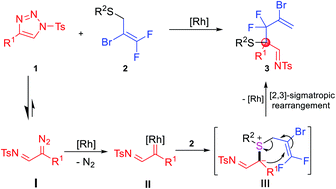 Graphical abstract: Doyle–Kirmse reaction using 3,3-difluoroallyl sulfide and N-sulfonyl-1,2,3-triazole: an efficient access to gem-difluoroallylated multifunctional quaternary carbon