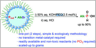 Graphical abstract: Chemoselective synthesis of long-chain alkyl-H-phosphinic acids via one-pot alkylation/oxidation of red phosphorus with alkyl-PEGs as recyclable micellar catalysts