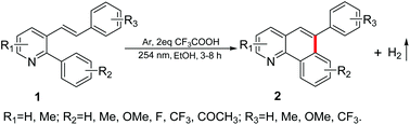 Graphical abstract: Synthesis of 6-phenylbenzo[h]quinolines via photoinduced dehydrogenative annulation of (E)-2-phenyl-3-styrylpyridines