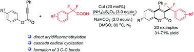 Graphical abstract: Copper-catalyzed cascade radical cyclization of alkynoates: construction of aryldifluoromethylated coumarins
