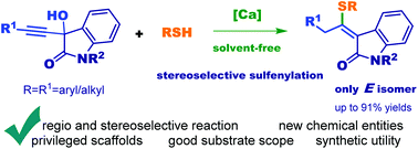 Graphical abstract: Stereoselective sulfenylation of oxindole-derived propargyl alcohols to access sulfenylated-3-alkenyloxindoles