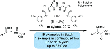 Graphical abstract: Enantioselective hydrophosphonylation of N-Boc imines using chiral guanidine–thiourea catalysts