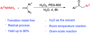 Graphical abstract: H2O2-mediated room temperature synthesis of 2-arylacetophenones from arylhydrazines and vinyl azides in water