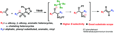 Graphical abstract: The influence of α-coordinating groups of aldehydes on E/Z-selectivity and the use of quaternary ammonium counter ions for enhanced E-selectivity in the Julia–Kocienski reaction