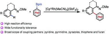 Graphical abstract: The synthesis of aryl-heteroaryl derivatives via the RhIII-catalyzed heteroarylation of arenes and heteroaromatic boronates