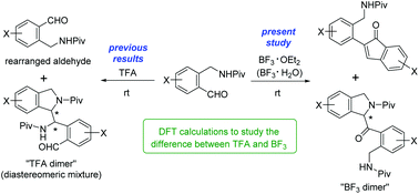 Graphical abstract: Experimental and computational study of BF3-catalyzed transformations of ortho-(pivaloylaminomethyl)benzaldehydes: an unexpected difference from TFA catalysis