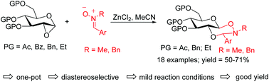 Graphical abstract: Diastereoselective synthesis of glycopyrans 1,2-annulated with dioxazinanes from 1,2-anhydrosugars and N-substituted nitrones
