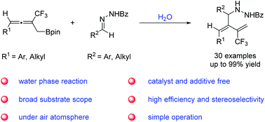 Graphical abstract: Dienylation of N-benzoylhydrazones with CF3-substituted homoallenylboronates in water