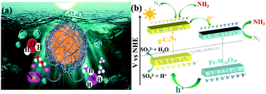 Graphical abstract: Constructing electron transfer pathways and active centers over W18O49 nanowires by doping Fe3+ and incorporating g-C3N5 for enhanced photocatalytic nitrogen fixation