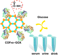 Graphical abstract: Novel enzyme-functionalized covalent organic frameworks for the colorimetric sensing of glucose in body fluids and drinks