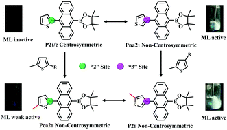 Graphical abstract: Simple anthracene derivatives: different mechanoluminescence properties tailored only by a thiophene group