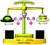 Graphical abstract: D–A-Type fluorophores with efficient dual-state emission for imaging at ultralow concentration