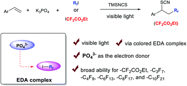 Graphical abstract: Visible light-driven fluoroalkylthiocyanation of alkenes via electron donor–acceptor complexes